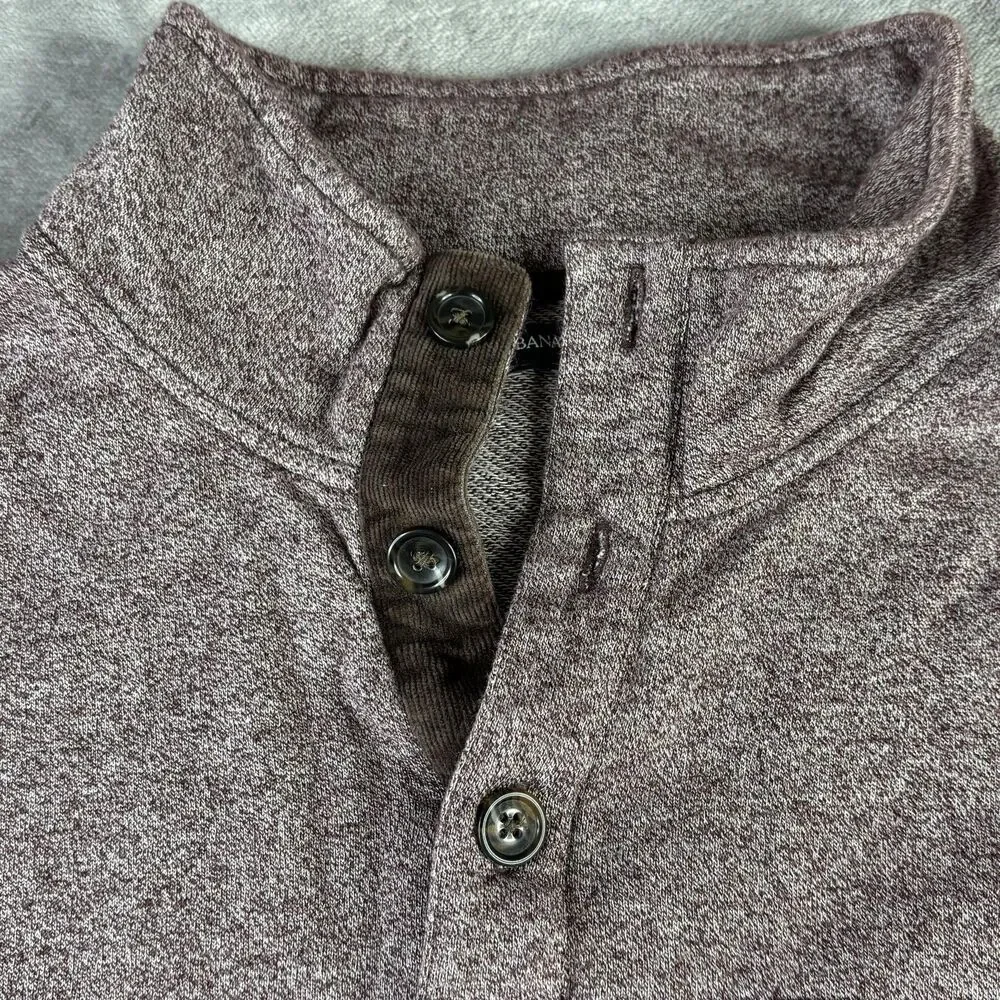 Banana Republic‎ Sweater Mens XL Burgundy Heather Mock Neck Button Henley Pocket